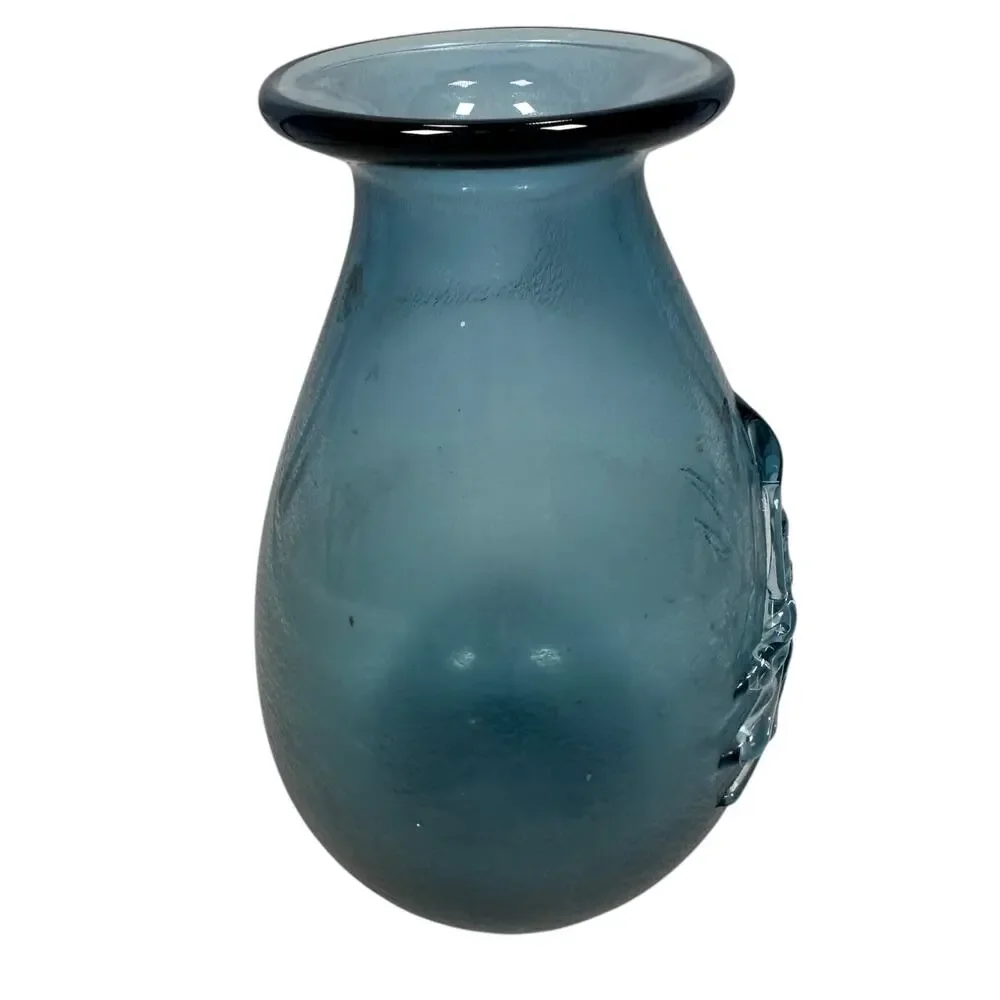 Vintage Buzz Williams Signed Art Glass Hand Blown Vase Blue Subtle Mottled‎ 1983